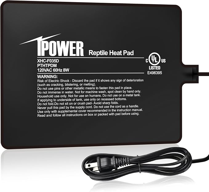 iPower Reptile Heat Pad 6X8 Inch 8W Under Tank Terrarium Warmer Heating Mat for Turtle, Lizard, Frog, Snake, Reptile, and Other Small Animals