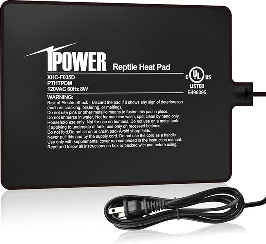 iPower Reptile Heat Pad 6X8 Inch 8W Under Tank Terrarium Warmer Heating Mat for Turtle, Lizard, Frog, Snake, Reptile, and Other Small Animals