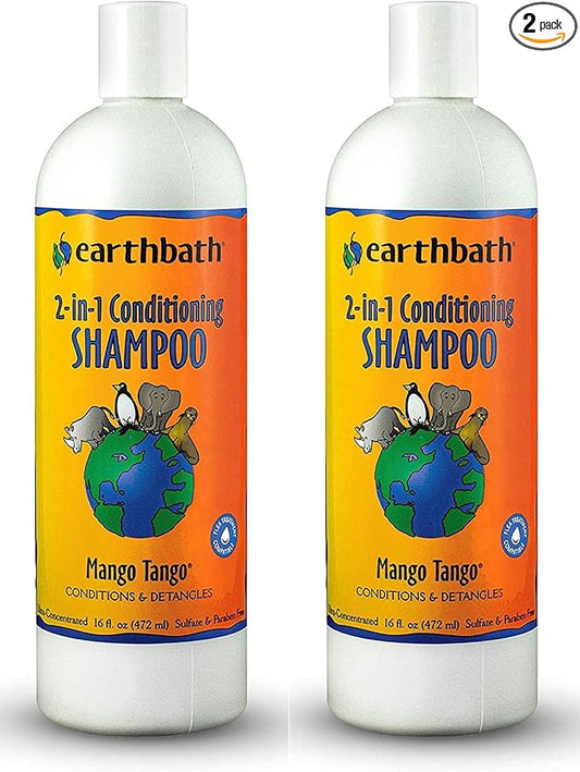 earthbath, Mango Tango 2-in-1 Conditioning Shampoo - Cruelty Free Dog Shampoo and Conditioner, Made in USA, Gentle Dog Conditioner, Best Puppy Shampoo & Puppy Supplies, Safe Dog Wash - 16 Oz (2 Pack)