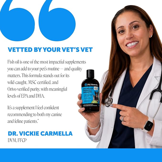 Wild Alaskan Omega-3 & Salmon Oil for Dogs and Cats - 100% Pure Natural Fish Oil for Skin & Coat Health, Shedding & Itch Relief - EPA DHA Fatty Acids for Joint Support & Heart - 8 oz