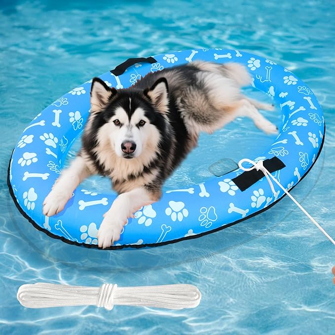 59'' x 39''Inflatable Dogs Pool Float with Rope - Tear Resistant Oxford Stable Support Puppy Floating Raft,Inflatable Summer Doggies Raft Toy for Small Medium Large Dogs Up to 88lb