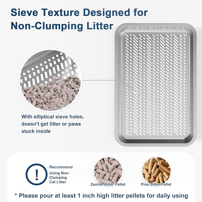 19.6''x13.7''x6'' Suzzipaws Stainless Steel Litter Box, Open Top Sifting Litter Box for Pine Pellets, Metal Litter Pan Tray System with Pee Pads & Liners, Odor Control, Low Dust, Easy Cleaning