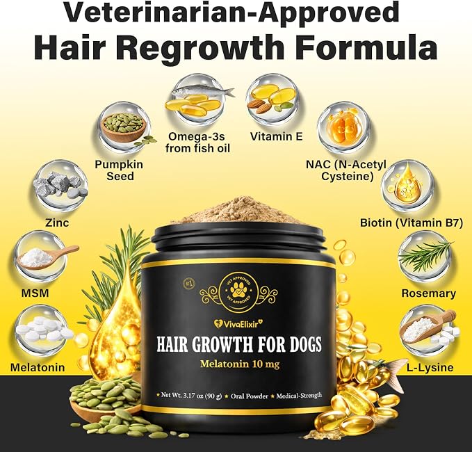 Melatonin for Dogs – Hair Growth & Skin Comfort – Calm Nights, biotin for Dogs Nails, Dog Skin Irritation Support – Biotin & Omega-3 – USA-Made, Vet-Formulated – 6.35 oz Powder