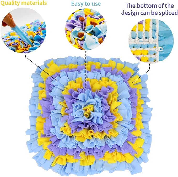 LIVEKEY Dog Snuffle Mat, Feeding Mat for Dogs, Durable Interactive Puzzle Toys for Training Foraging Skills(Yellow&Blue&Purple)