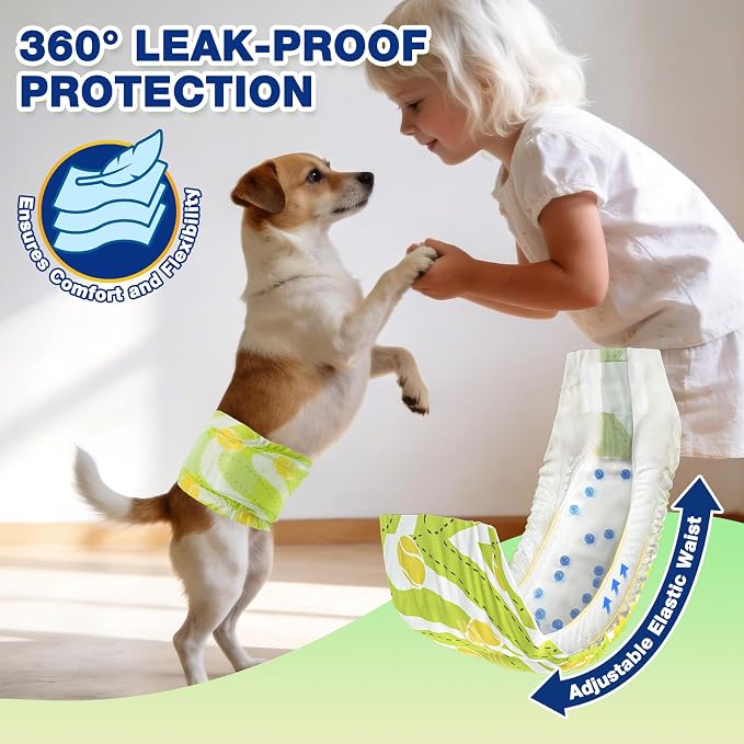 Dono Dog Diapers Male, Disposable Male Dog Wraps 60ct, Super Absorbent Doggie Diapers with Wetness Indicator, Leak-Proof Belly Band, Puppy Pampers for Excitable Urination, Incontinence, Medium