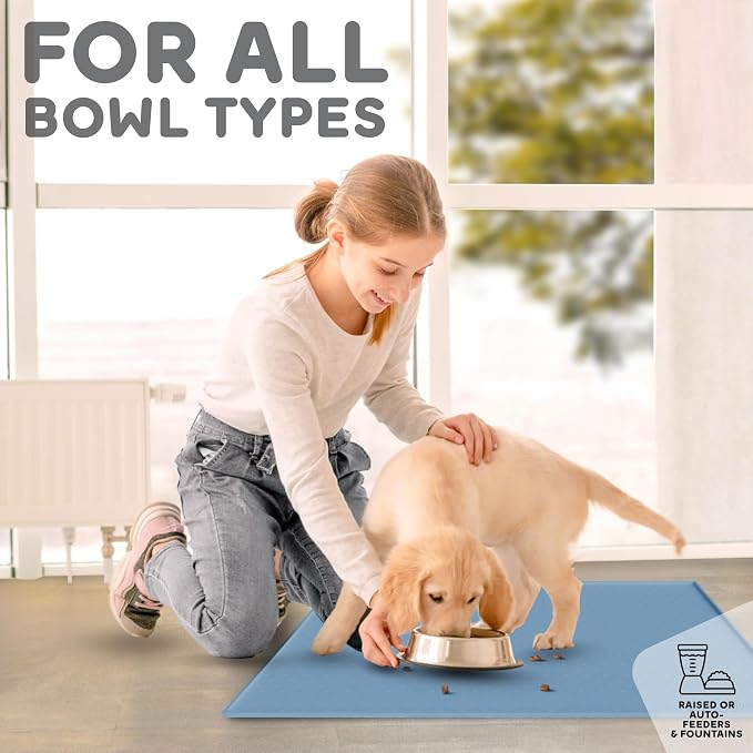 Dog Food Mat - 28x18 Raised Edges Dogs Mat for Food and Water Prevent Spill, Waterproof Cat Food Mats Protect Floors, Easy Clean Dog Bowl Mats for Food and Water, Silicone Pet Feeding Placemats