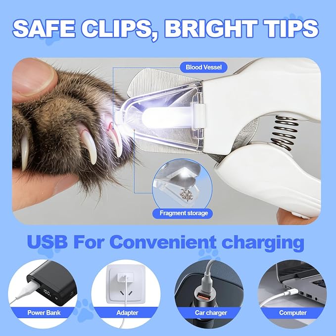 2-in-1 Dog Nail Clippers with Light - Electric Pet Nail Grinder Quiet for Small Large Dogs & Cats, LED Prevent Over Cutting, USB-C Rechargeable Safety Guard Grooming Kit for Black Nails-3VX