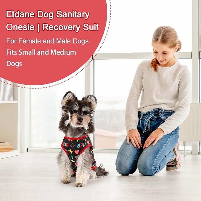 Etdane Dog Diapers Sanitary Panties Physiological Period Shirts Surgical Recovery Suits for Male and Female Dogs Black/XS