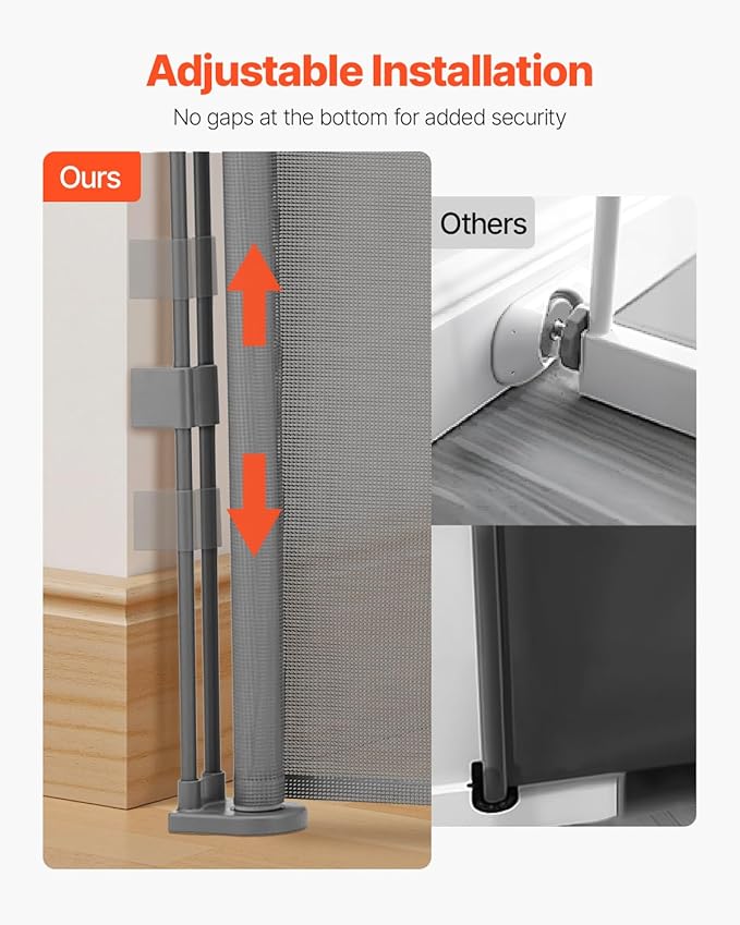 VEVOR Retractable Baby Gate, 34 inch Tall, Extends up to 71 inch Wide, Retractable Gate for Kids or Pets, Mesh Material, Easy to Install for Indoor Stairs, Doorways, Hallways, Playrooms, Gray