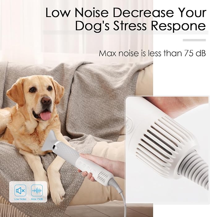 ThinkPet Dog Hair Dryer for Pet Grooming High Velocity Force Blower, Lightweight Portable Dog Dryer for Small Medium Large Dogs Grooming Hair Dryer - 4 Levels Temperature 3 Blow Speed 4 Nozzle White