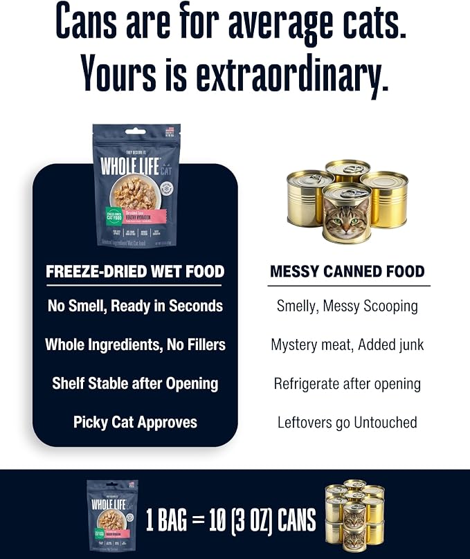 Whole Life Cat Freeze Dried Cat Food - Human-Grade Wet Food Toppers, Snacks & Lickable Treats, Instantly Hydrating Natural Broth Just Add Water - Shredded Tuna, 4.5 Oz