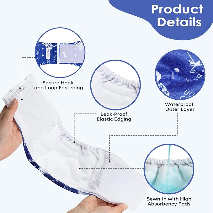 5 Pack Dog Diapers Male Reusable Belly Bands Washable for Large Male Dogs, High Absorbency for Puppy & Doggy, Size XL
