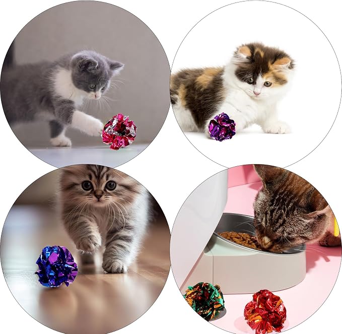 150 Pcs Cat Crinkle Toys, 2-Inch Crinkle Balls for Cats, Colorful Aluminum Foil Cat Balls for Indoor Cats, Interactive Ball for Chase, Pounce, and Exercise