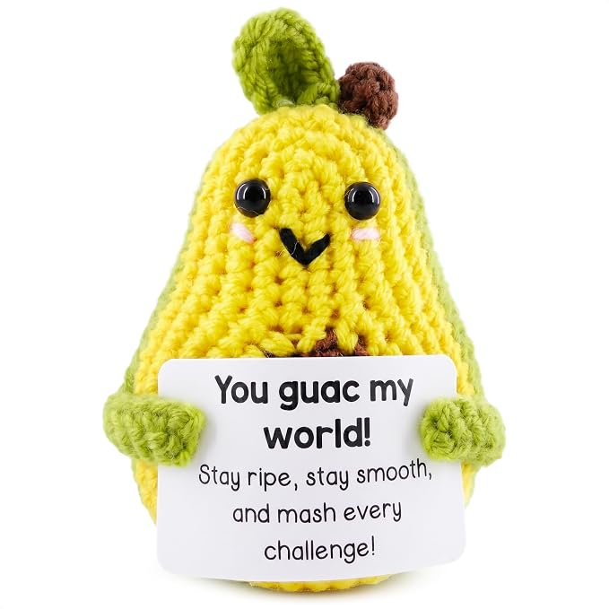 Reluen Crochet Avocado, Stay Ripe Stay Smooth Handmade Mini Avocado Stuffed Figure with Affirmation Message Card, Cute Friend Gifts Desk Decor for Women Men Mom Daughter Sister Coworker Birthday