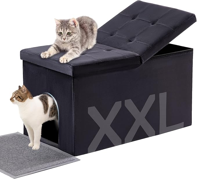 MEEXPAWS Cat Litter Box Enclosure Furniture Hidden Extra Large, Lift Design Lid Velvet Cat Washroom Bench Storage Cabinet | 35.4x19.7x19.7 in | Dog Proof|Urine Proof Inside|Quick Assembly| Easy Clean