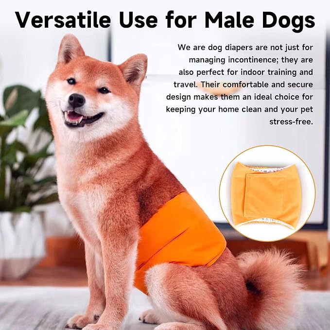 4 Pack Washable Male Dog Diapers Reusable Belly Bands - Quick-Absorbing, Leakproof, Outdoor Training & Senior Dogs | Fits Small, Medium, Large Breeds(S)