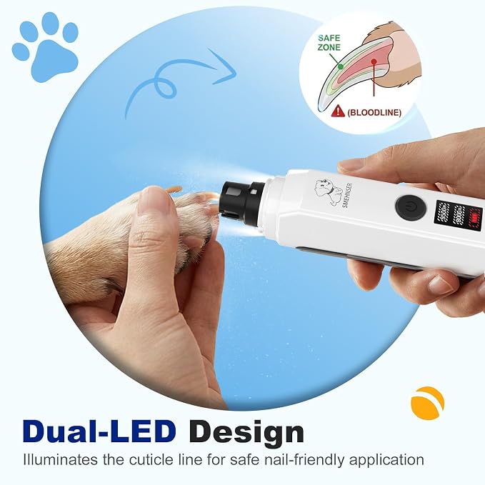 Silent Groom Pro Nail Grinder, Dog Nail Trimmers with 2-Speed, 2 LED Lights, 2 Grinding Wheels, USB Rechargable Dog Nail Grinder, White