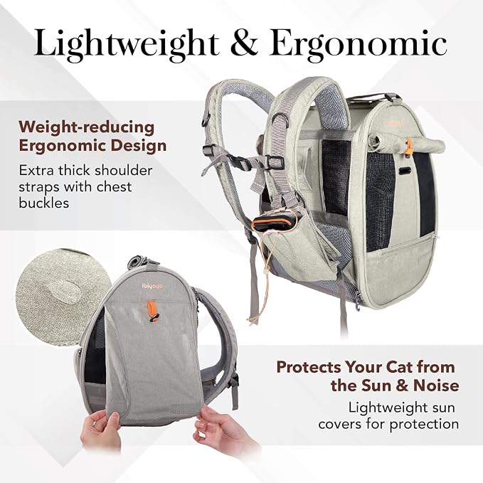 ibiyaya - Adventure Cat Carrier Backpack - Airline Approved Cat Backpack for Cats or Pets Under 19 Pounds - Ventilated Cat Backpack with Safety Tether, for Travel, Hiking, and Outdoor Use - Gray