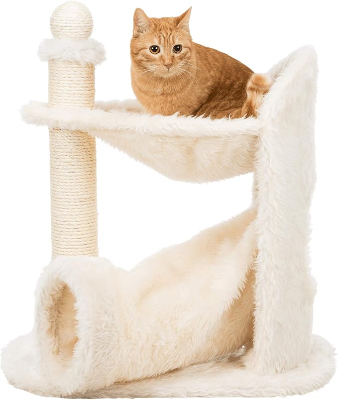 TRIXIE Baza Gandia Scratching Post – Cat Tower with Sisal Scratching Post, Cozy Condo & Padded Platform – Indoor Cat Furniture for Scratching & Climbing – Cream, 15.7" x 23.6" x 26.8"