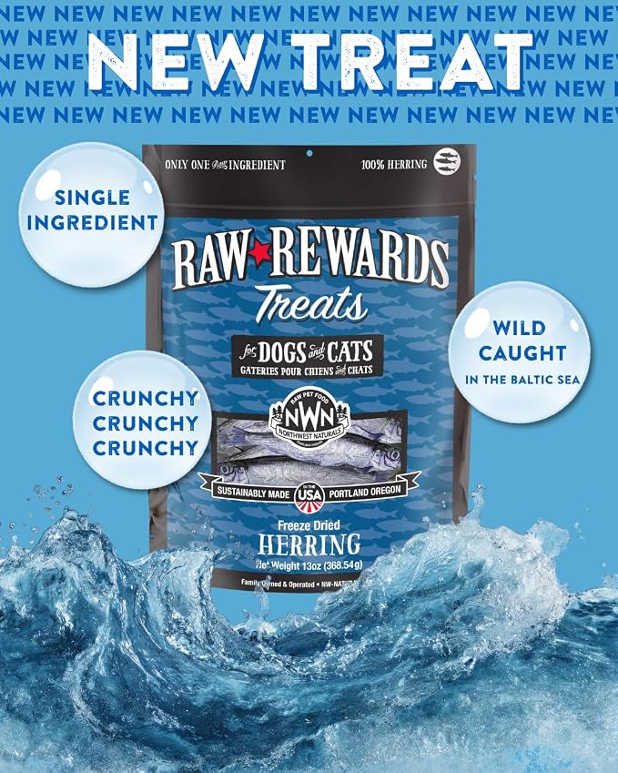 Northwest Naturals Raw Rewards Freeze-Dried HerringTreats for Dogs and Cats - Bite-Sized Pieces - Healthy, 1 Ingredient, Human Grade Pet Food, All Natural, Proudly Made in USA, 13oz
