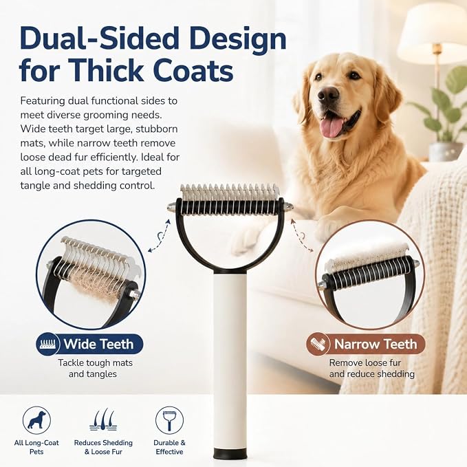 2026 Upgraded Double Sided Deshedding Pet Brush,Double Teeth Pet Grooming Comb,Professional Pets Deshedding Curve Blade Dog Brush,Suitable For Cats,Dogs,And Horses (Brown)