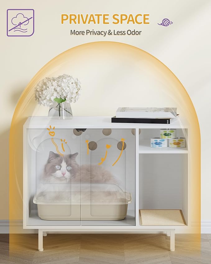 Hzuaneri Cat Litter Box Enclosure,Hidden Litter Box Furniture with Storage, Large Wooden Cabinet with Sisal Mat, Modern Cat Washroom for Living Room, Bedroom, Entryway, White CB01513W