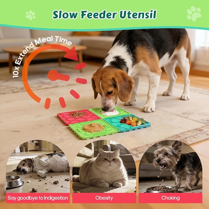 Dog Lick Mat for Training and Boredom Relief, Non-Slip Slow Feeder Puzzle with Suction Cups for All Breed Dogs and Cats, Dishwasher Safe Pet Dish for Dry and Wet Food