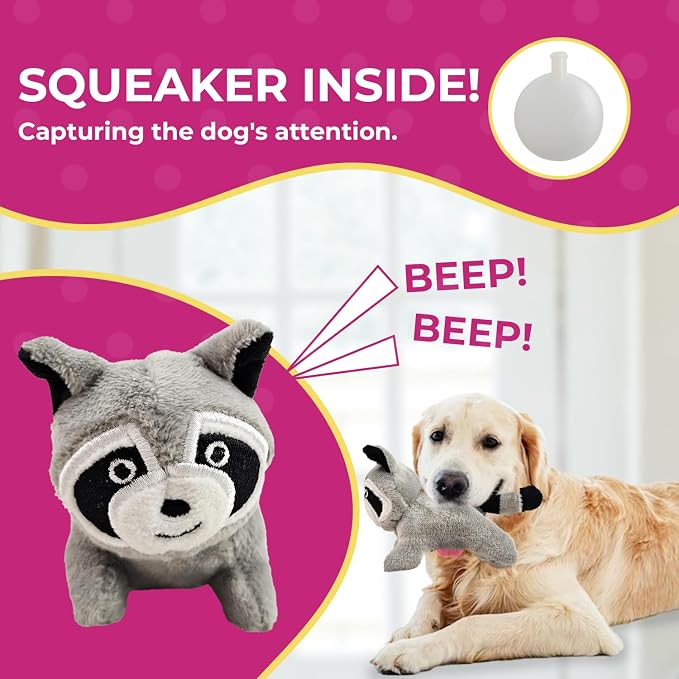 Glow Pups Hide and Seek Dog Toy, Interactive Plush Raccoon in Tree Burrow, Squeaky Woodland Style Dog Toys for Small Dogs, Mental Stimulation, Medium Size Tree with 4 Raccoon