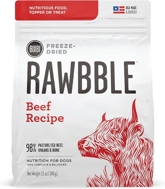 BIXBI Liberty Freeze-Dried Dog Food Topper & Treats, Beef – 98% Meat & Organs, No Refrigeration – USA Made, 12 oz