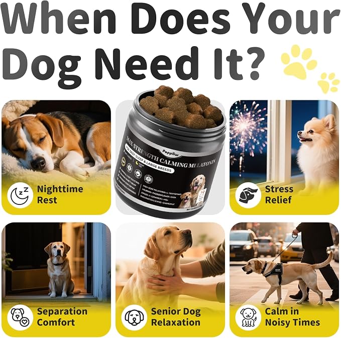 Melatonin for Dogs - Advanced Dog Calming Chews for Restful Sleep & Emotional Support, Calming Treats for Dogs Stress Anxiety Support - Separation, Thunder, Fireworks, Chicken Flavor, 90Ct