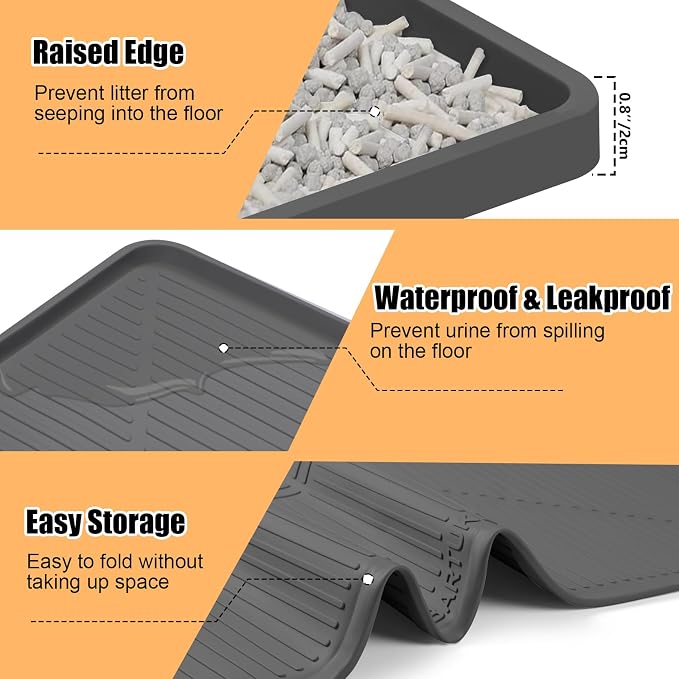 Silicone Cat Litter Mat, 45" x 30" Extra Large Litter Trapping Mat for Litter Box, Leak-Proof, Non-Slip, Kitty Litter Mats with Soft Texture for Floor, Keeping The Floor Clean (Dark Grey)