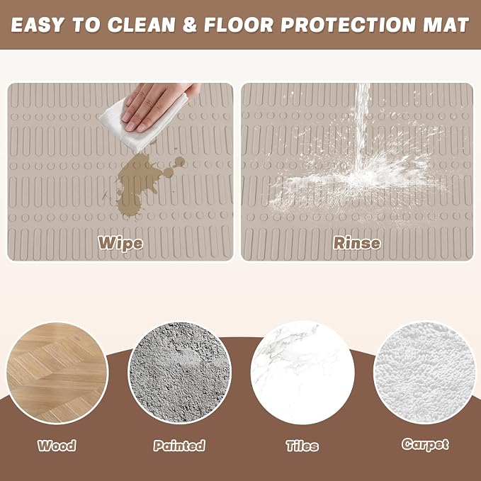 47" x 35" Silicone Dog Food Mat, Waterproof Pet Feeding Mat with Raised Edge, Extra Large Dog Bowl Mat Non-Slip Water Bowl Placemats for Dogs, Protects Floors, Easy to Clean (Beige)
