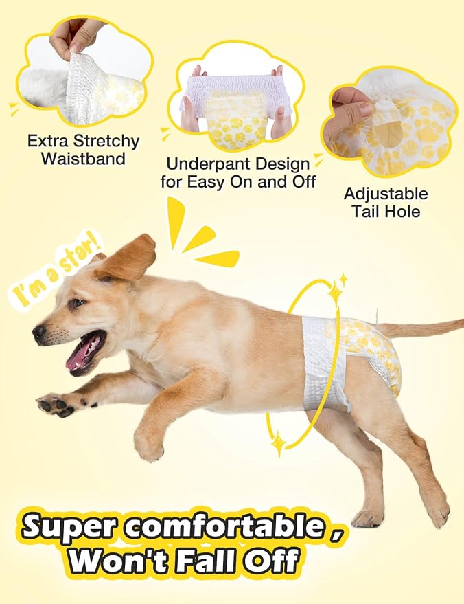 Dono Dog Diapers Female with Stretchy Waist-10-48Pcs, Disposable Full Wrap Female Puppy Dog in Heat Period Diapers, 360° Leak-Proof Super Absorbent Doggie Puppy Diapers (XL-8 Count)