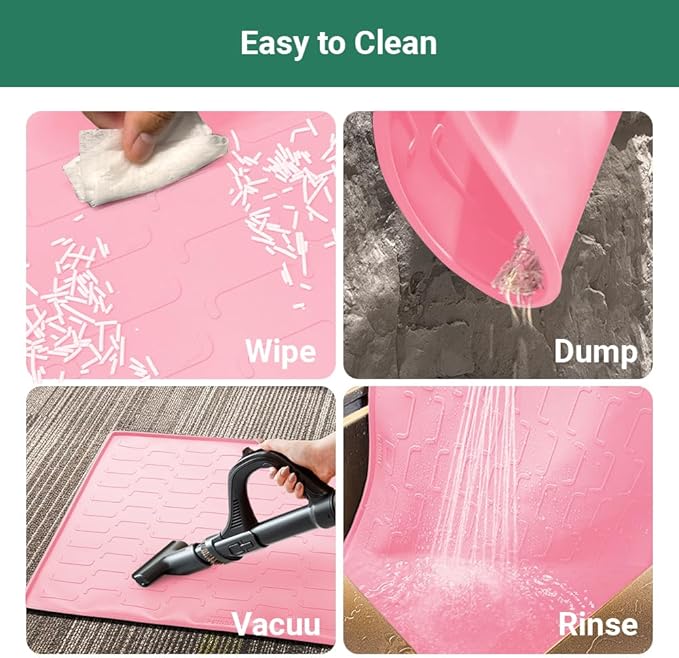 Cat Litter Mat, Large 32'' x 24'' Silicone Litter Box Mat for Litter Trapping, Waterproof, Non-Slip, Easy to Clean, Pink