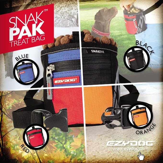 EzyDog SnakPak Wearable Dog Treat Bag Training Pouch with Magnetic Closure, Zipper Pocket, and Belt (Blue)