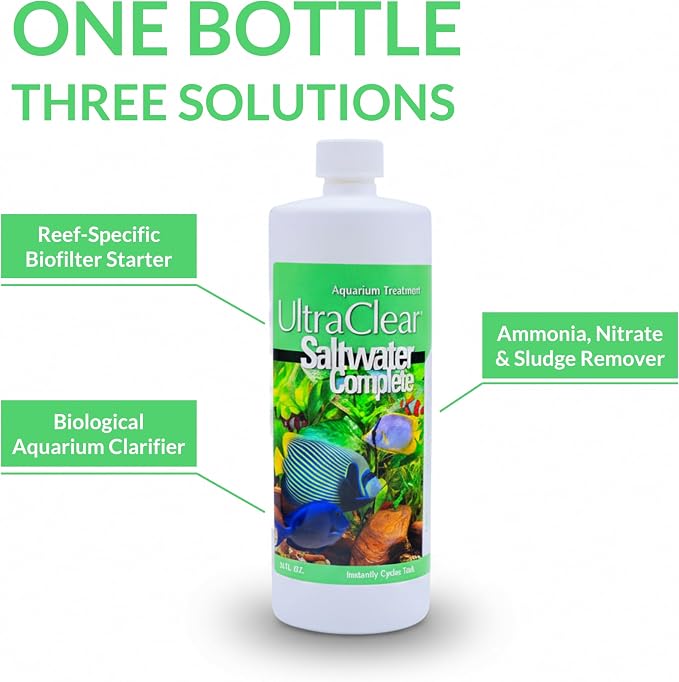 Saltwater Complete – Live Nitrifying Bacteria Blend for Saltwater & Reef Aquariums - Instant Cycle Marine Tank Starter - Removes Ammonia Nitrite - Clarifier - Safe for Fish Coral Invertebrates - 12oz