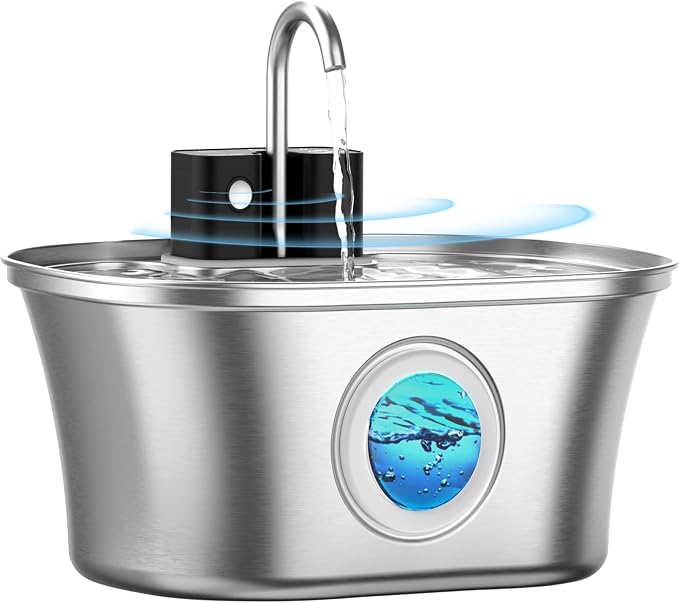 Casfuy PWL-300 Wireless Smart Quiet Stainless Steel Cat Water Fountain, 108-oz