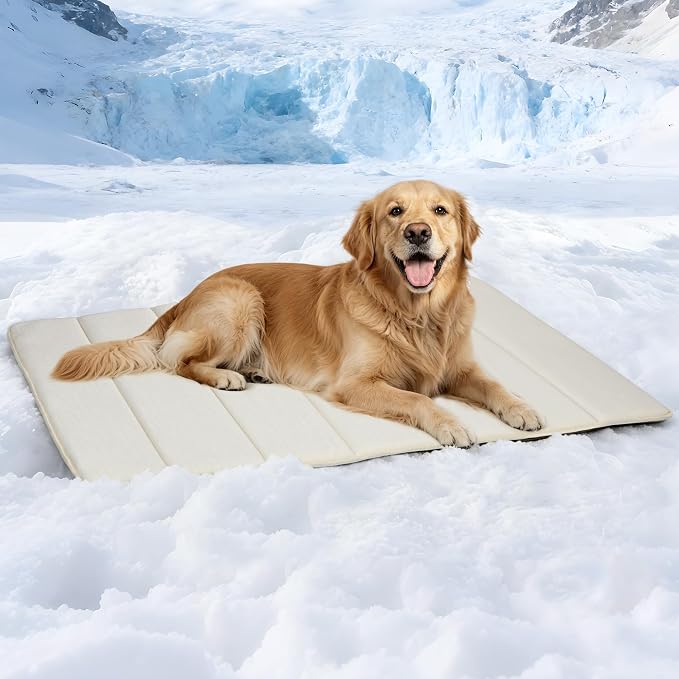 Dog Cooling Mat for Large Dogs – 41"x27" Orthopedic Memory Foam Pad for Summer, Hot Weather & Joint Relief | Washable, Non-Slip Crate Mat for Senior Dogs, Travel & Home (Dark Beige)