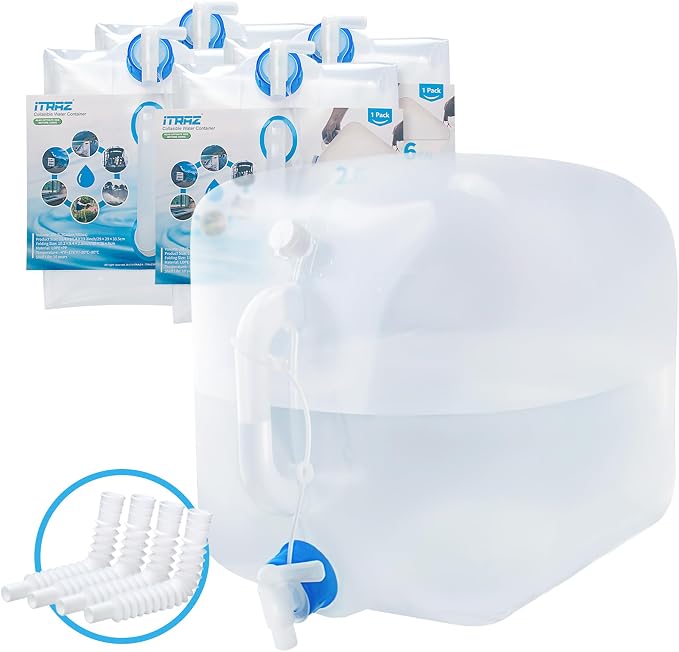 Collapsible Water Container Jug, 4×2.6 Gallon No BPA Water Storage Carrier with Spigot, for Camping Hiking Backpack RV Outdoors and Emergency, Foldable Portable Survival Kits for Hurricanes