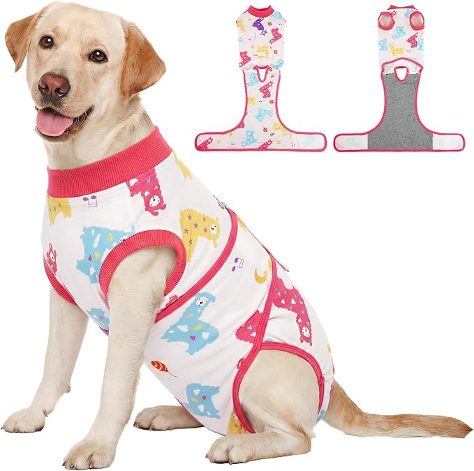 Kuoser Dog Recovery Suit for Female Male After Surgery, Printed Anti-Licking Dog Surgery Suit for Spay Neuter, Breathable Pet Bodysuit for Abdominal Wounds Skin Disease, Cone Alternative Onesie, XL