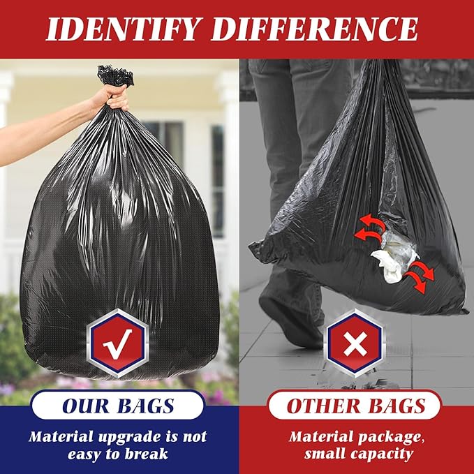 Teivio Black Large Trash Bags 30-33 Gallon 200 Count | Large Multipurpose | Fit 23,25,30,33 gallon Garbage Bin Liner | Kitchen | Lawn And Leaf Bags Outdoor Yard Waste Bag | Workshops Trash