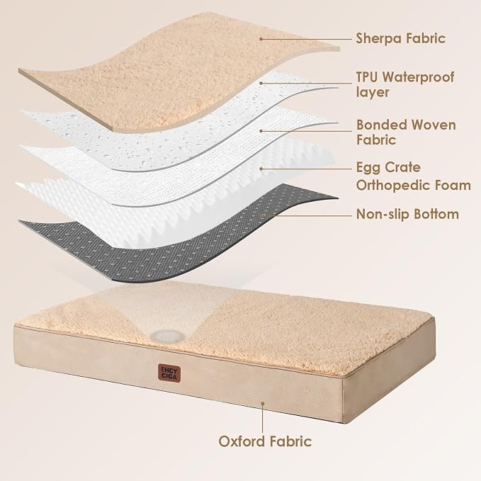 EHEYCIGA Orthopedic XXL Dog Beds for Jumbo Dogs with Removable Washable Cover,Khaki, 50x36