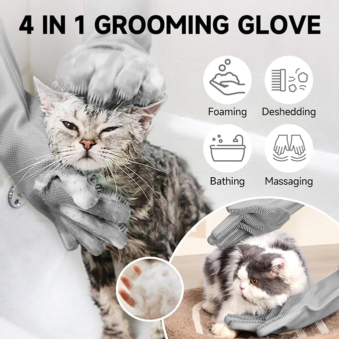 7 PCS Dog Brush for Shedding and Dog Washing Gloves - Quick Drying Dog Towel,Bath Brush for Long & Short Haired Dogs, Cats Green Grey