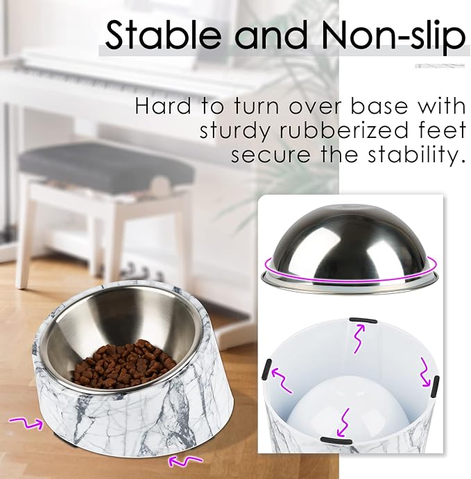 SuperDesign Mess Free 15° Slanted Bowl for Dogs and Cats, Tilted Angle Bulldog Bowl Dog Feeder, Non-Skid & Non-Spill, Easier to Reach Food L/2 Cup Marble Pattern