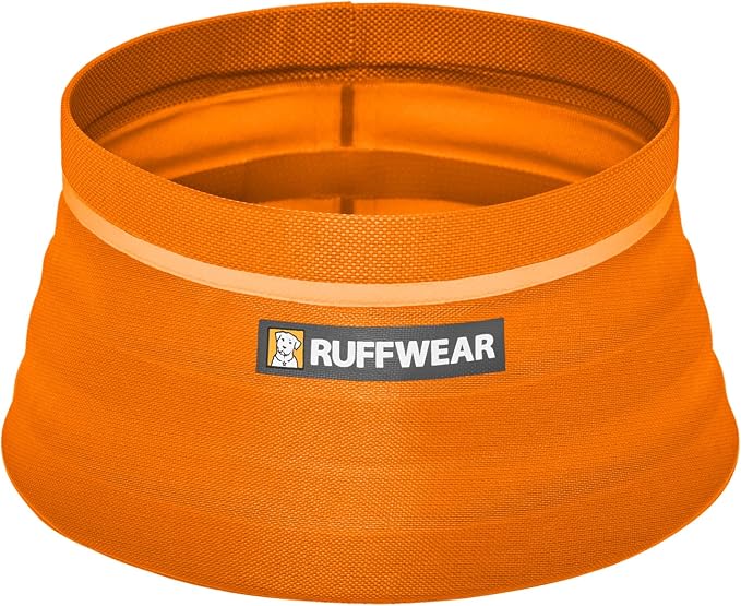Ruffwear, Bivy Collapsible Dog Bowl, Waterproof Welded Single-Wall Fabric, Ultralight Portable Fold-Flat, Non-Slip Bottom, Accessory Loop, Reflective Trim, 60 fl oz (1.8 L), Salamander Orange, Medium