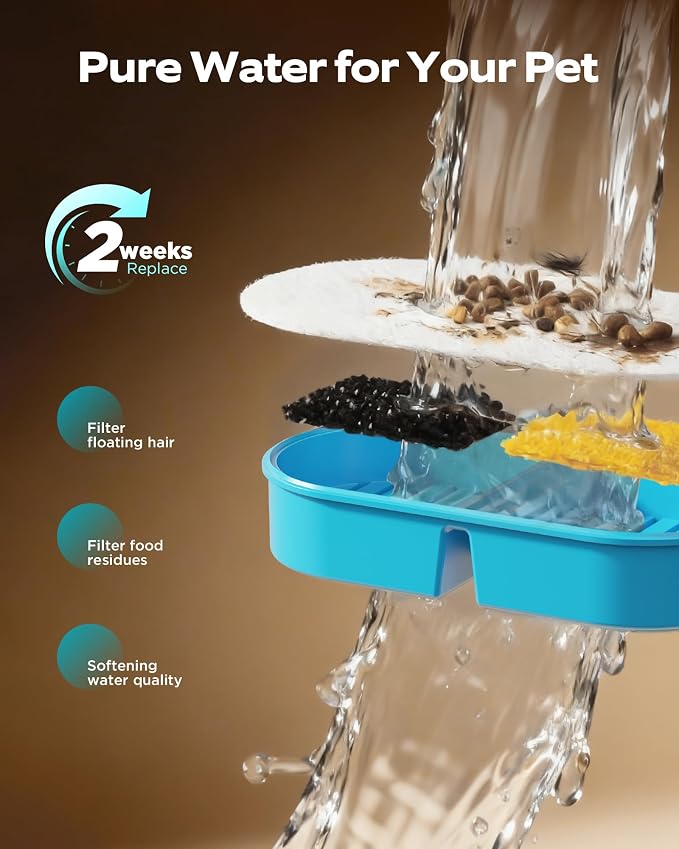 Cat Water Fountain Battery Operated: Cat Fountain with 6 Filter & 3 sponges | 88oz/2.6L Cordless Pet Dispenser for Cats Indoor with Motion Sensor - Wireless Automatic Quiet Waterer for Small Animal