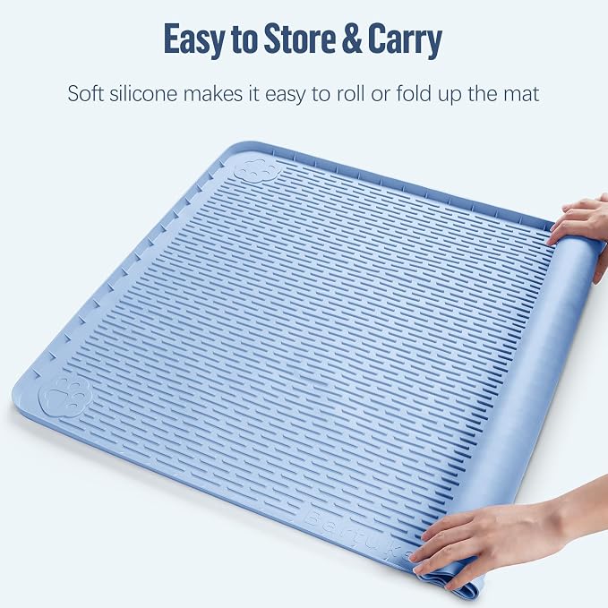 Pee Pad Holder for Dogs, 50" x 35" Silicone Pee Tray Mat Leak-Proof, High Edge, No Spill Pet Pad Holder for Puppy, Cat, Rabbit, Training Pads for Floor Protection, No Pee Pads (Blue)