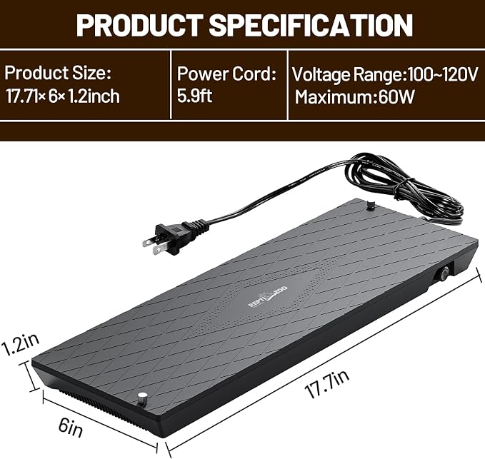 REPTI ZOO Reptile Heat Panel Adjustable Temperature Reptile Heating Plate, Mountable Under Lid, for Hermit Crabs/Leopard Geckos/Turtles/Snakes/Lizards