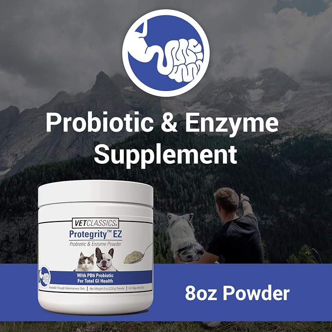Vet Classics Protegrity EZ Probiotic Health Supplements for Dogs, Cats – Dog Digestive Support, Pet Gastrointestinal Health, Cat Stomach, Intestinal Balance – Pet Enzymes – 8 Oz. Powder
