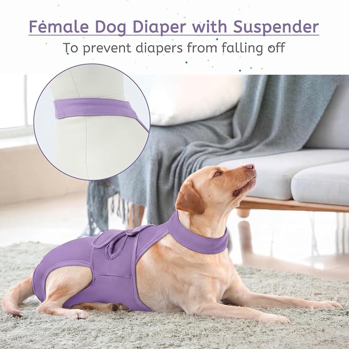 Dog Diapers Female Reusable Washable Period Diaper with Suspender,Adjustable Dog Panties Anti-Harassment, Doggie Diapers for Incontinence, Heat Cycles, or Senior Dogs（XS-XL）